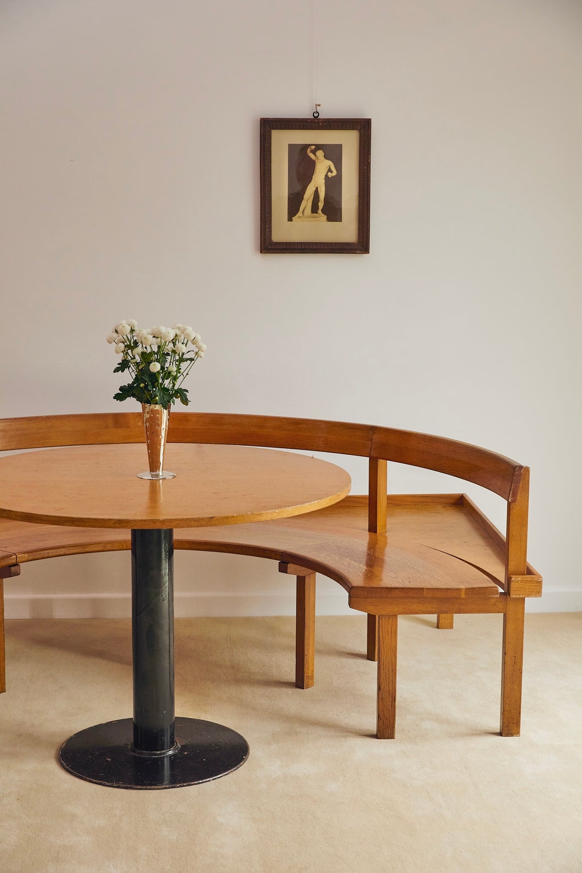 Italian Mid-Century Wooden Corner Banquette &amp; Bistro Dining Set