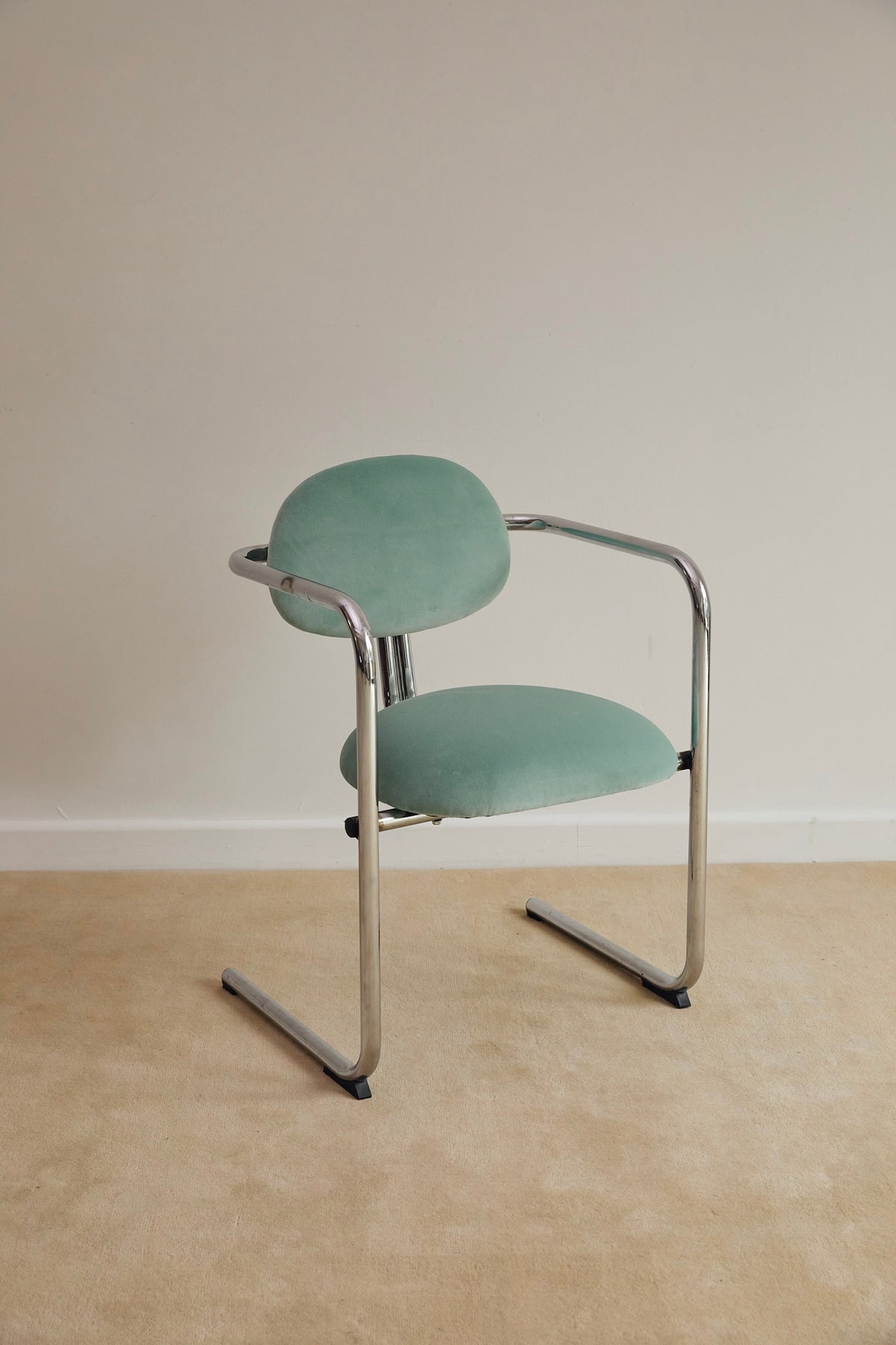 Aqua Velvet Postmodern Cantilever Armchairs (Sold Individually)