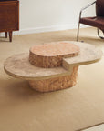 Sculptural Two-Tier Faux Travertine Coffee Table