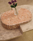 Sculptural Two-Tier Faux Travertine Coffee Table