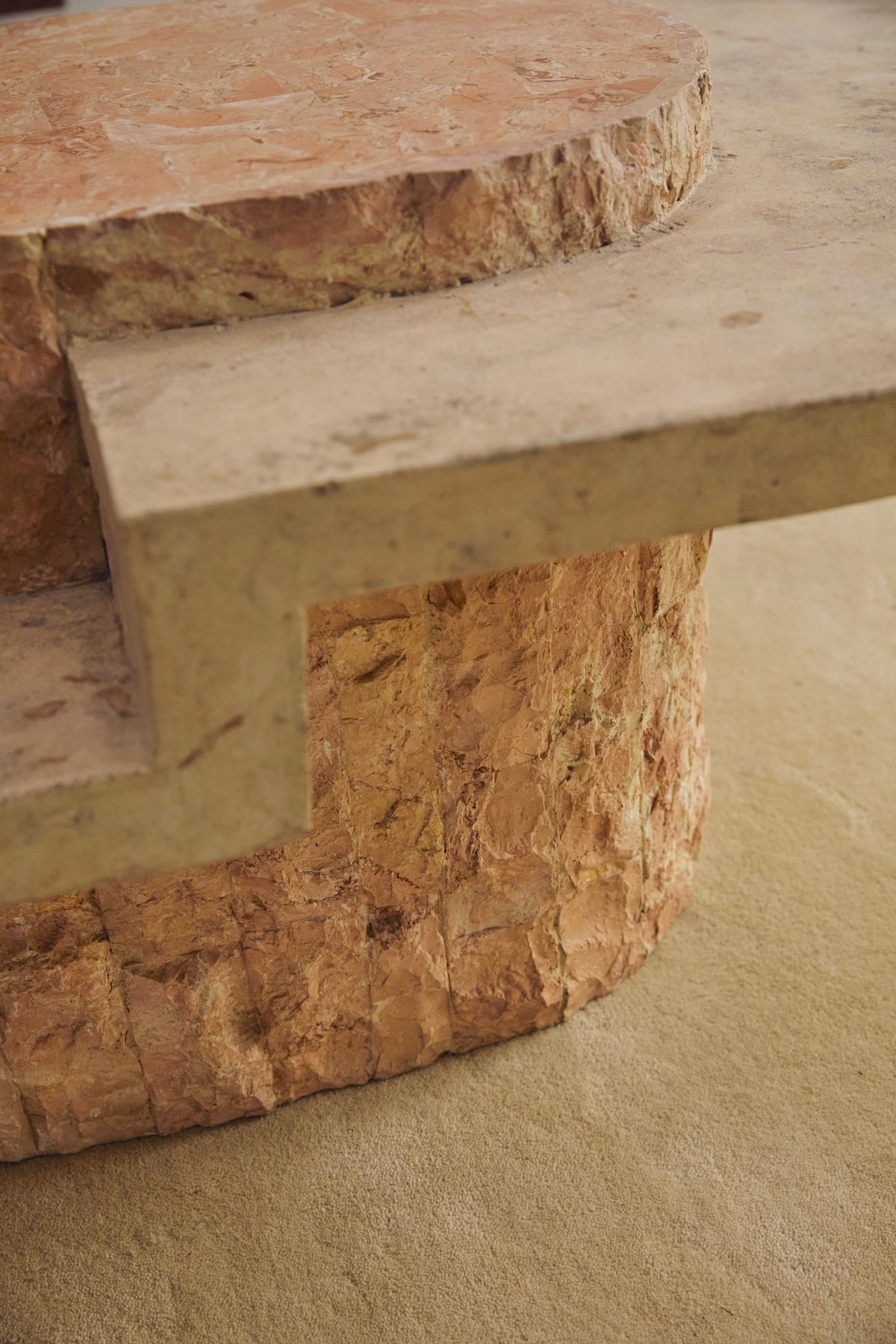 Sculptural Two-Tier Faux Travertine Coffee Table