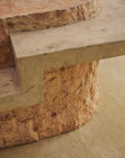 Sculptural Two-Tier Faux Travertine Coffee Table