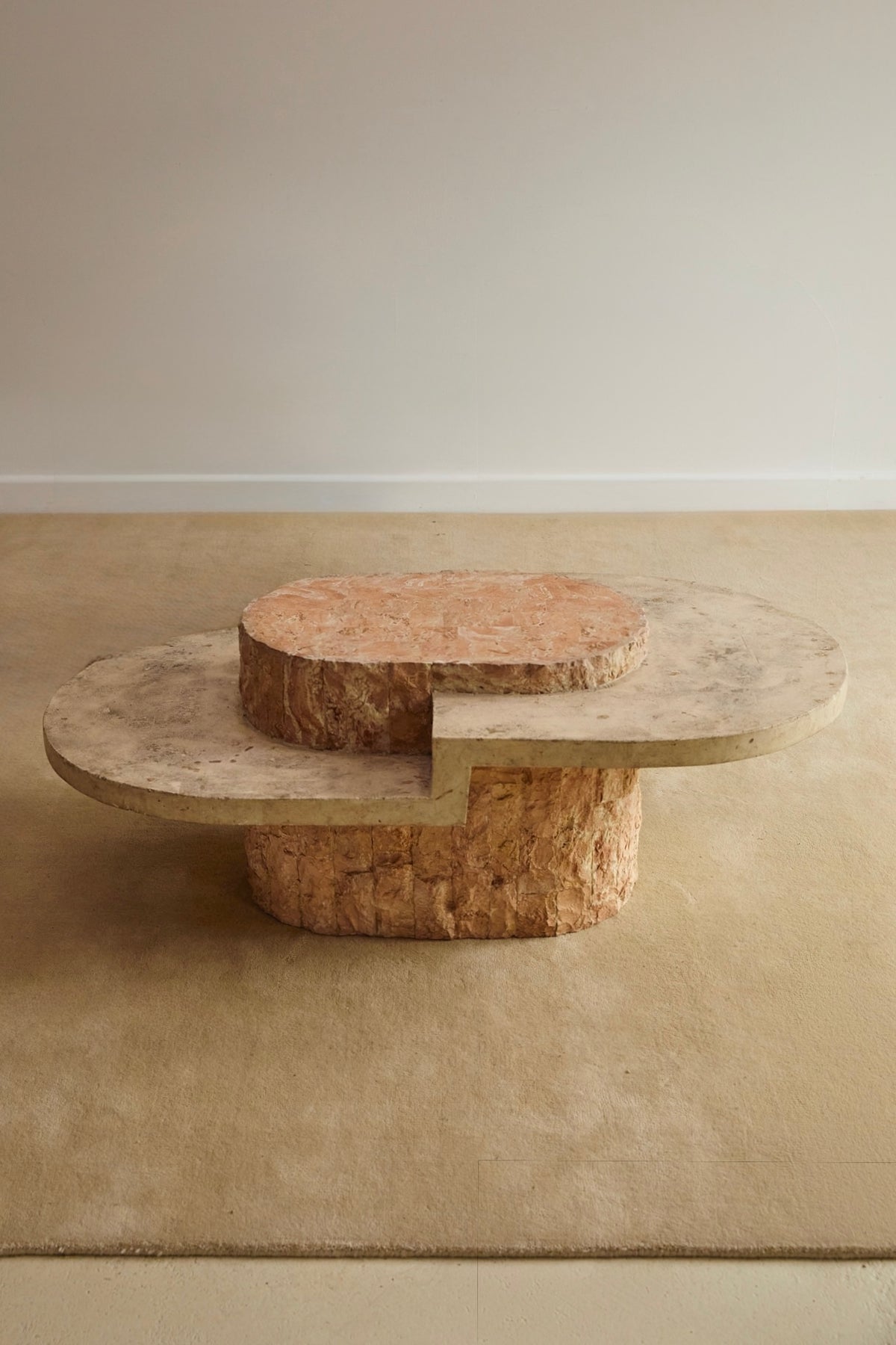 Sculptural Two-Tier Faux Travertine Coffee Table