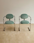 Aqua Velvet Postmodern Cantilever Armchairs (Sold Individually)