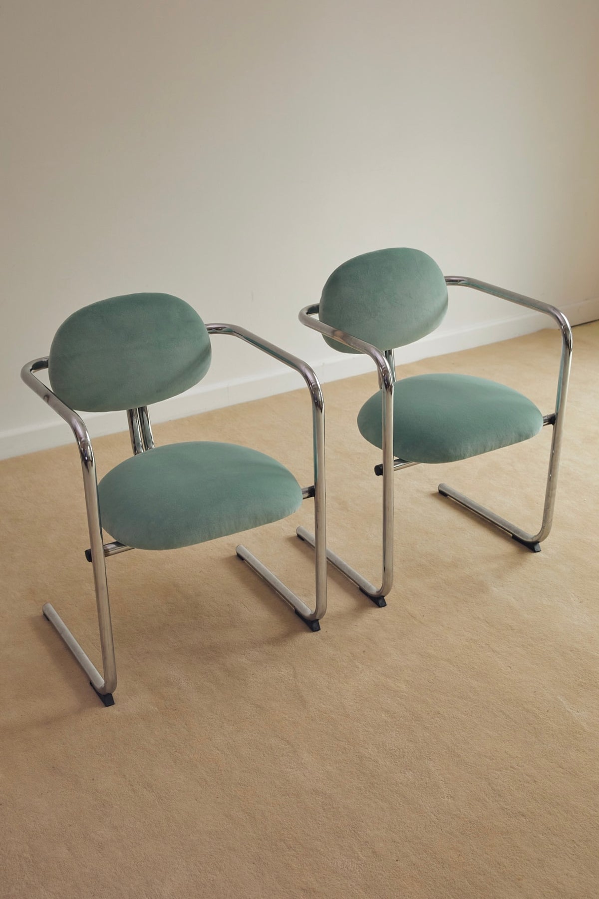 Aqua Velvet Postmodern Cantilever Armchairs (Sold Individually)