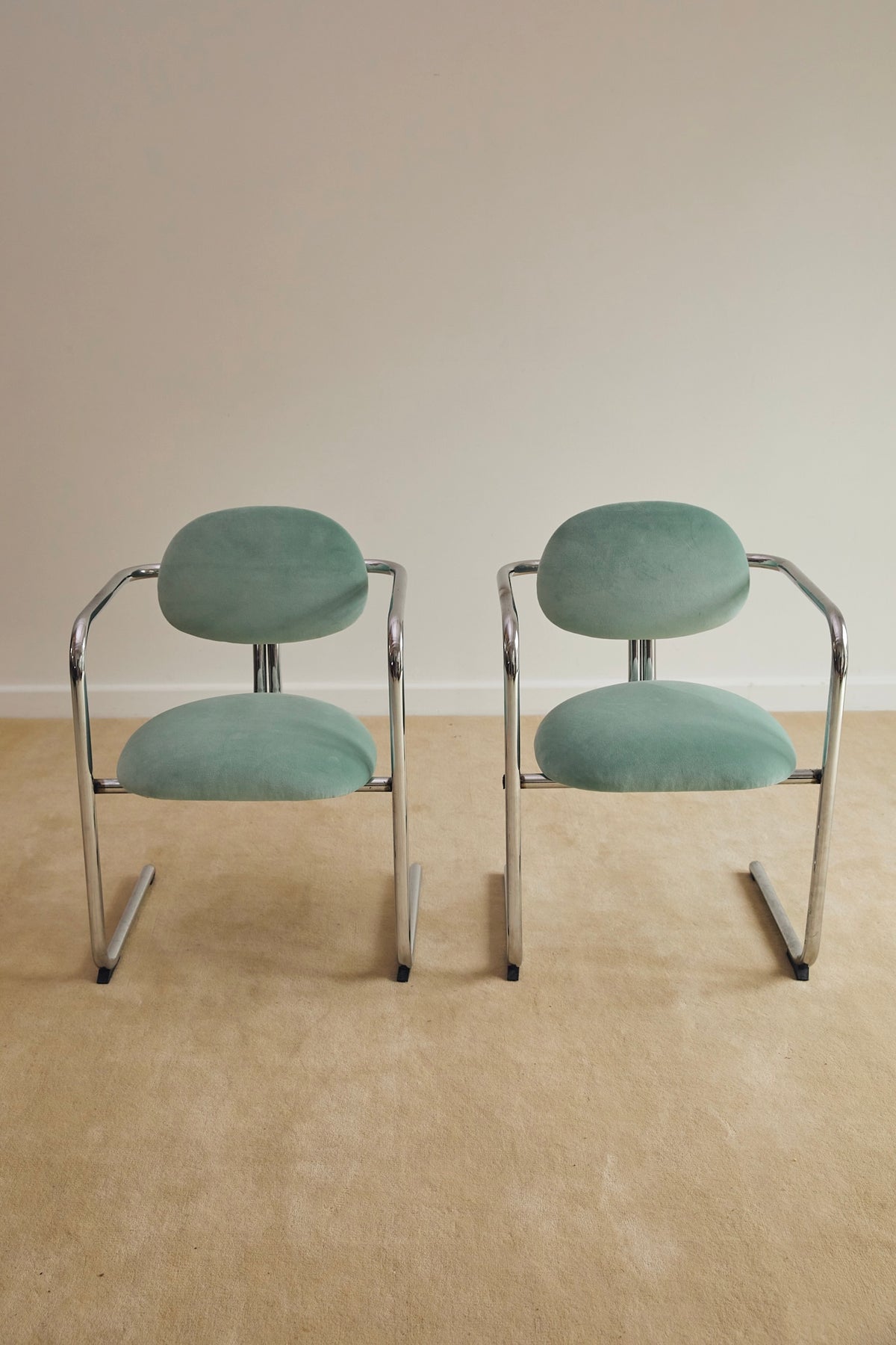 Aqua Velvet Postmodern Cantilever Armchairs (Sold Individually)