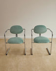Aqua Velvet Postmodern Cantilever Armchairs (Sold Individually)