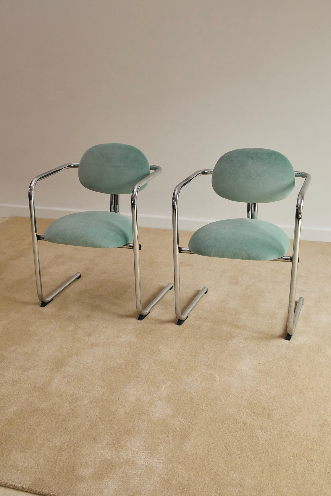 Aqua Velvet Postmodern Cantilever Armchairs (Sold Individually)