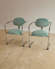 Aqua Velvet Postmodern Cantilever Armchairs (Sold Individually)
