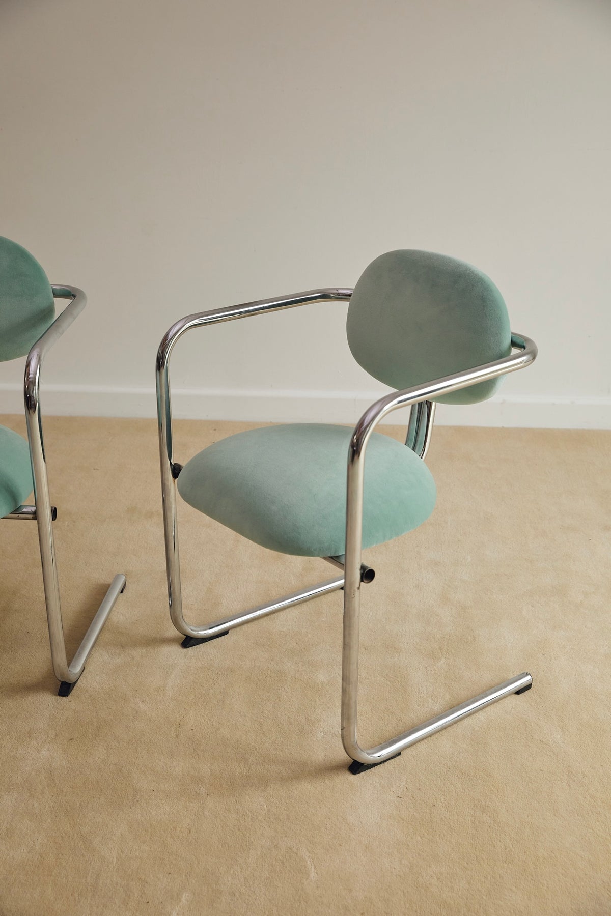 Aqua Velvet Postmodern Cantilever Armchairs (Sold Individually)