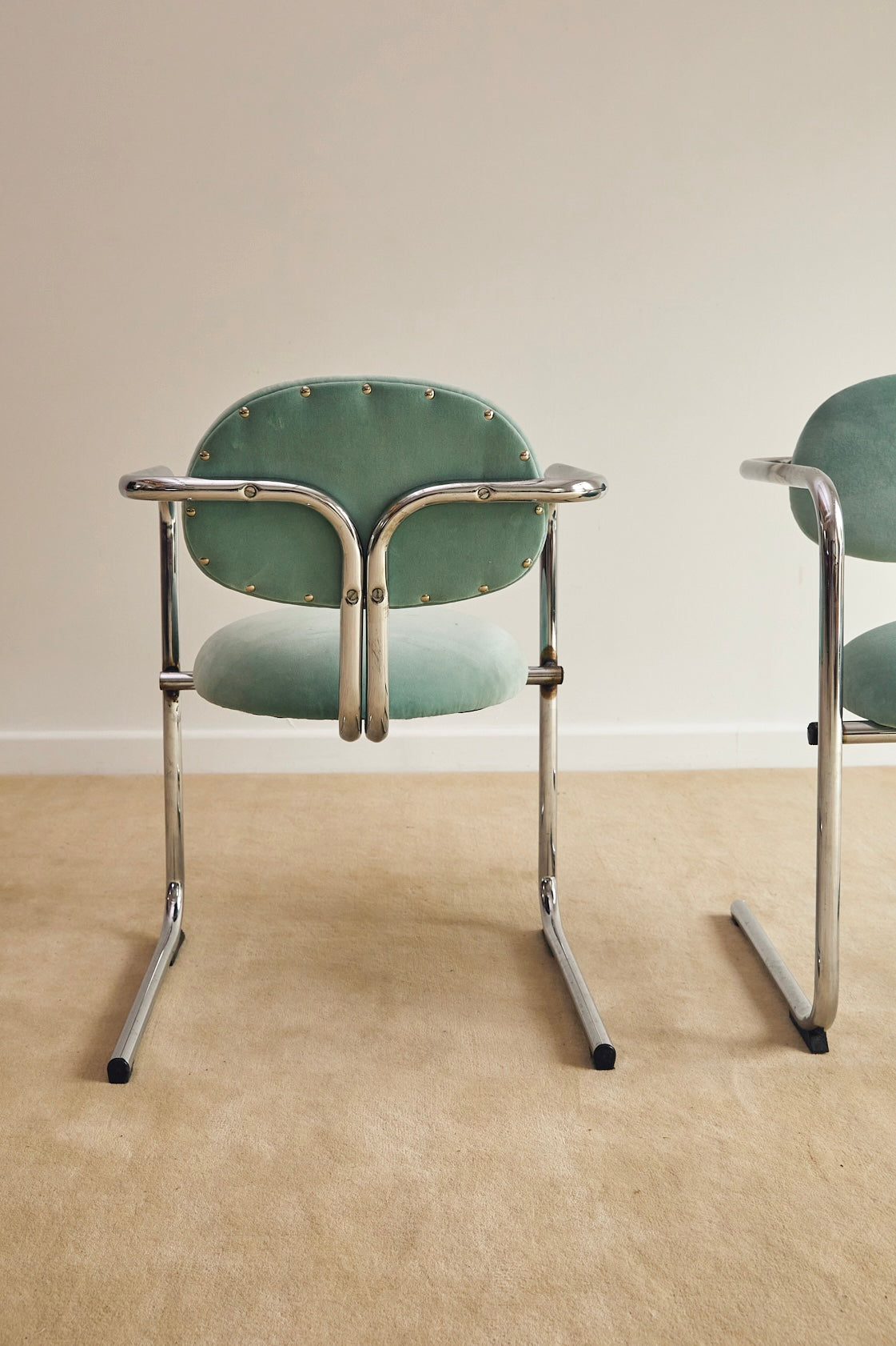 Aqua Velvet Postmodern Cantilever Armchairs (Sold Individually)