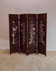 Vintage Chinoiserie Mahogany Room Divider Screen with Mother-of-Pearl Inlay