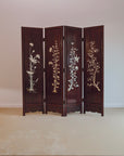 Vintage Chinoiserie Mahogany Room Divider Screen with Mother-of-Pearl Inlay