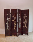 Vintage Chinoiserie Mahogany Room Divider Screen with Mother-of-Pearl Inlay