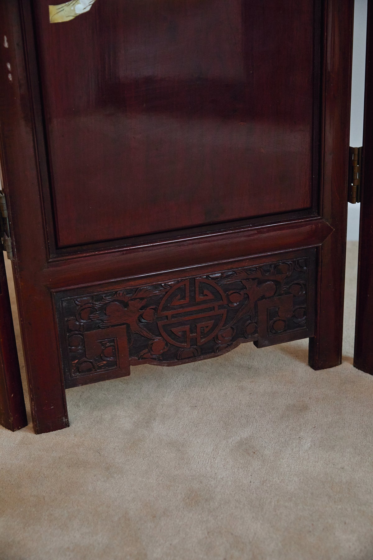 Vintage Chinoiserie Mahogany Room Divider Screen with Mother-of-Pearl Inlay