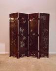 Vintage Chinoiserie Mahogany Room Divider Screen with Mother-of-Pearl Inlay