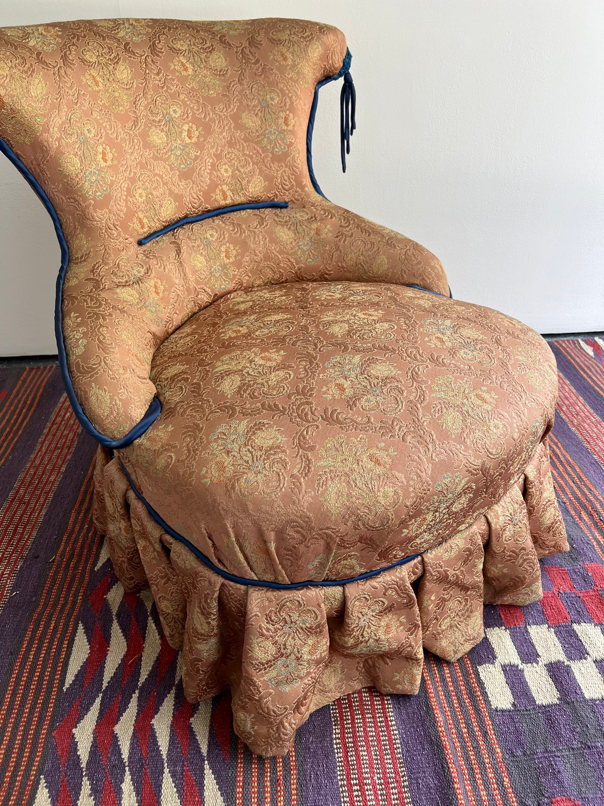 Pink Chinoiserie and Blue Tassle Slipper Chair