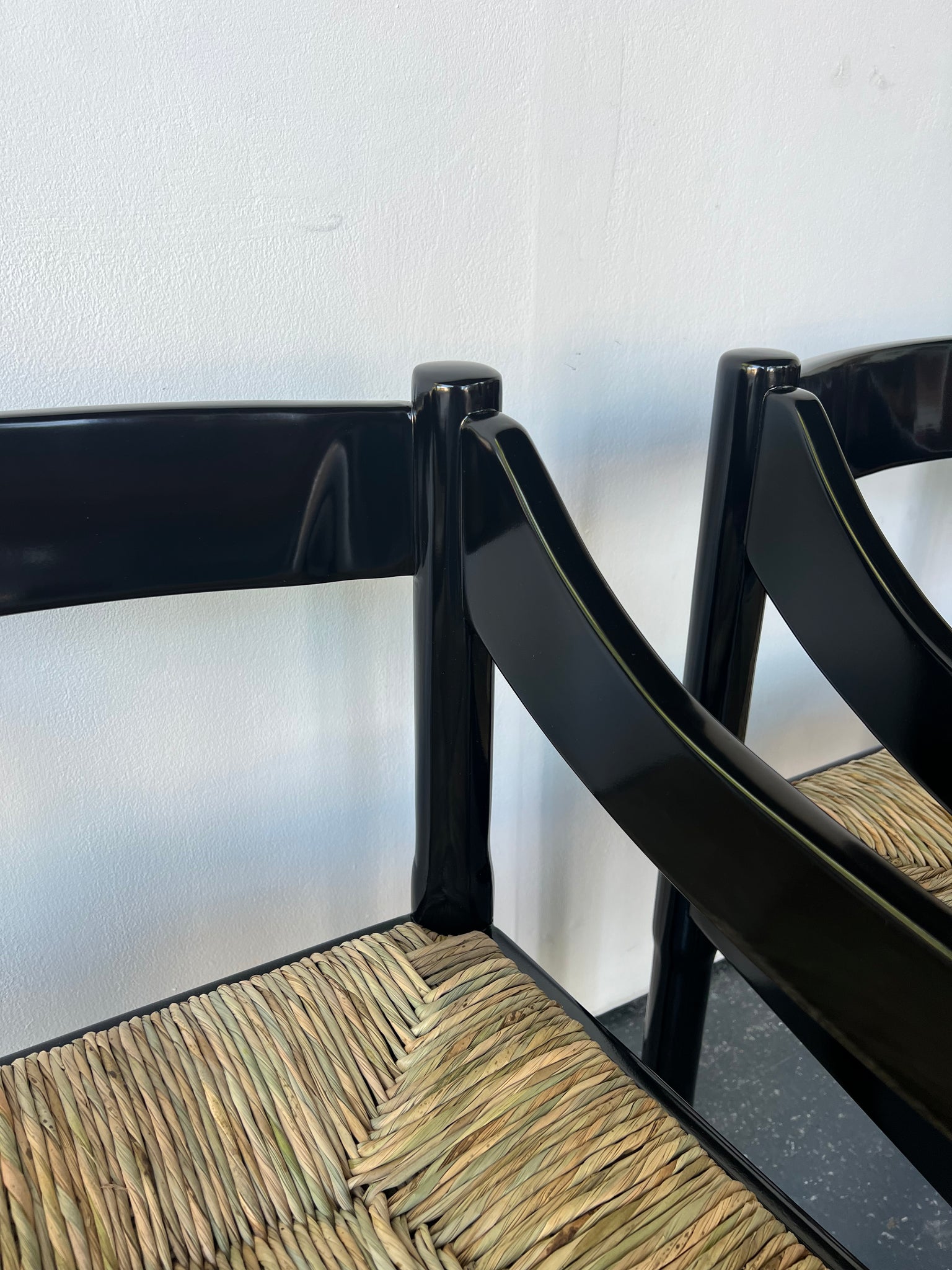 Set of x4 Glossy Black Carimate Carver Chairs by Vico Magistretti
