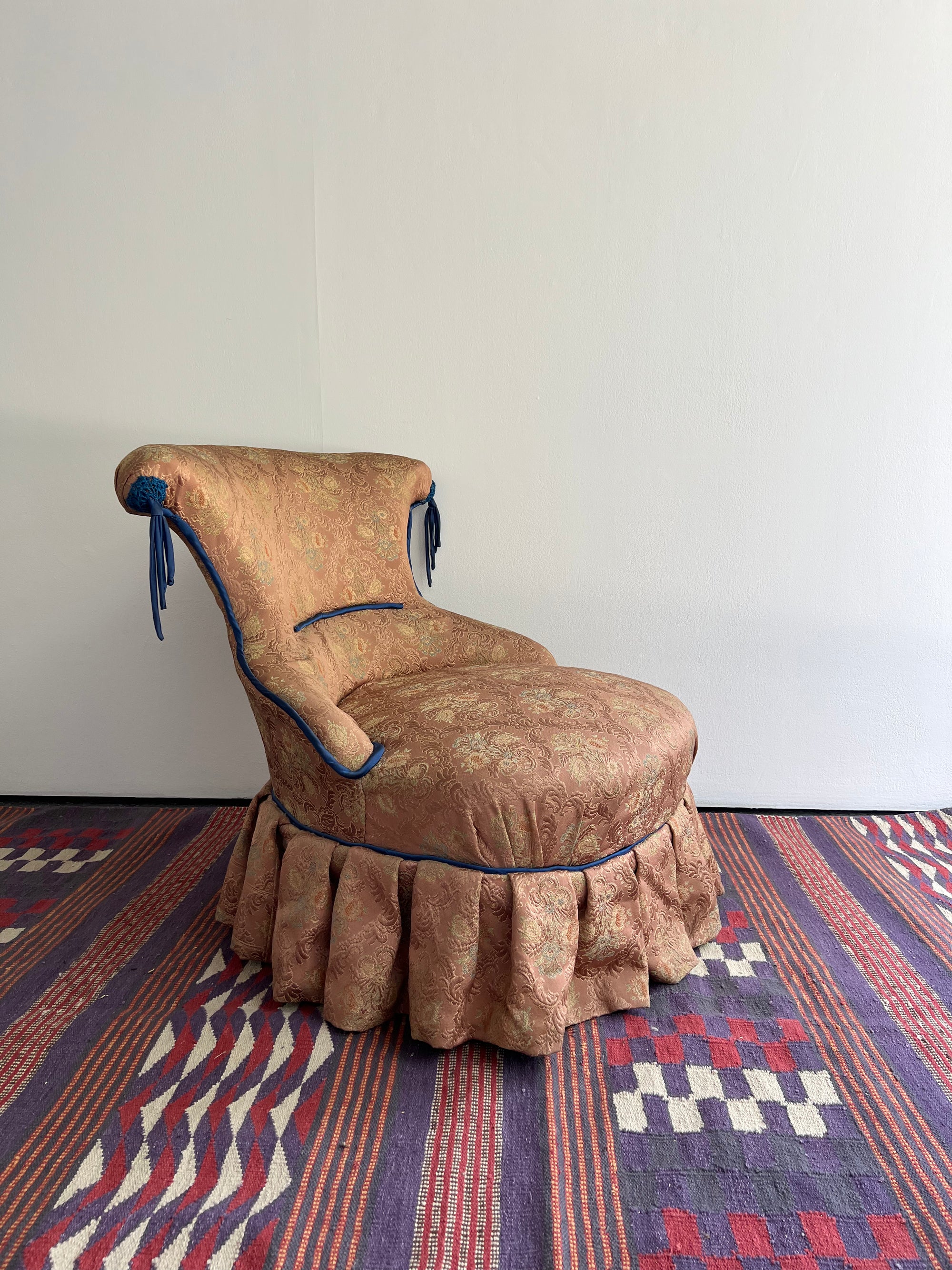 Pink Chinoiserie and Blue Tassle Slipper Chair