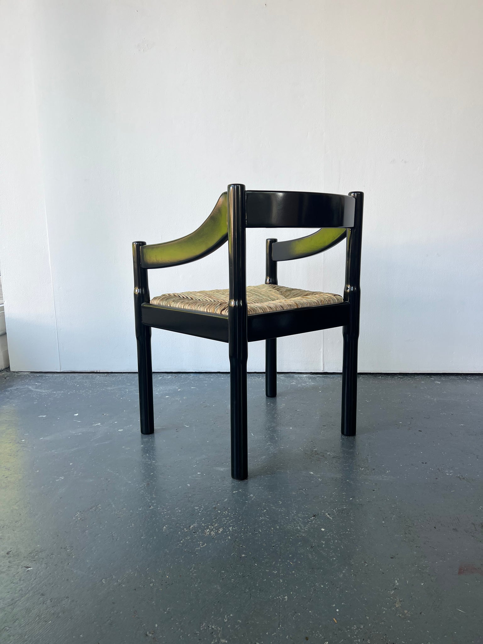 Glossy Black Carimate Carver Chairs by Vico Magistretti - On Hold