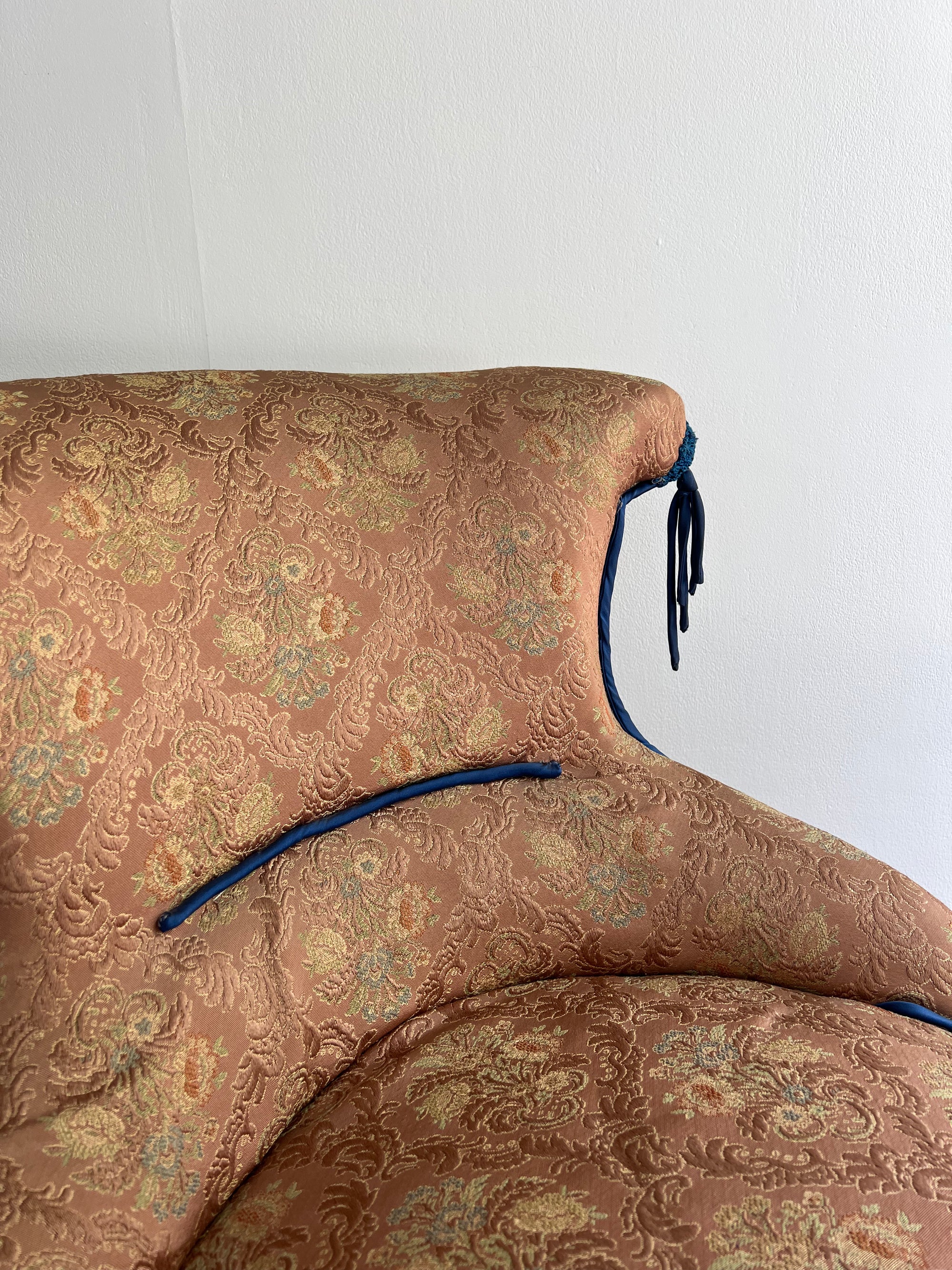 Pink Chinoiserie and Blue Tassle Slipper Chair