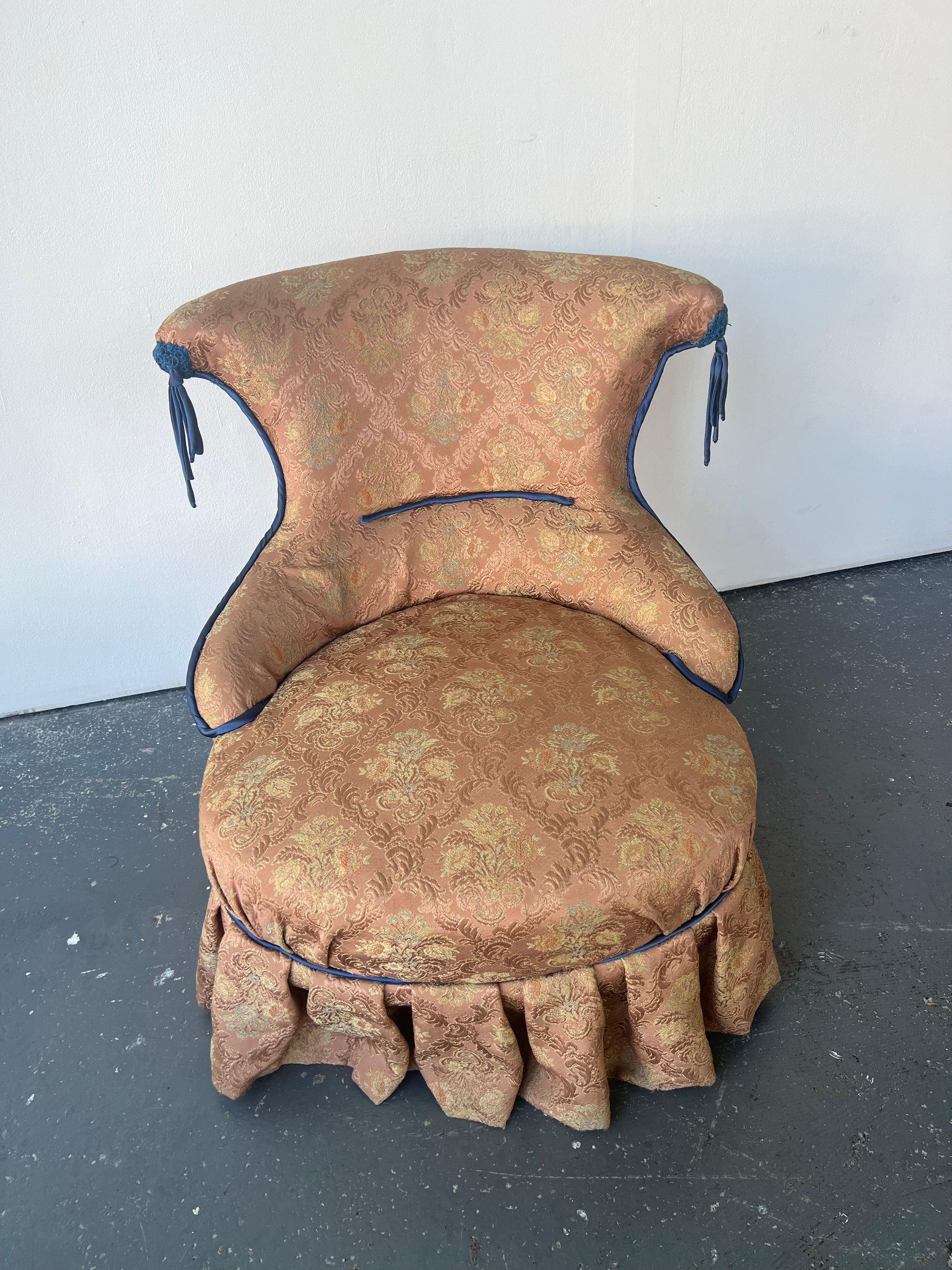 Pink Chinoiserie and Blue Tassle Slipper Chair