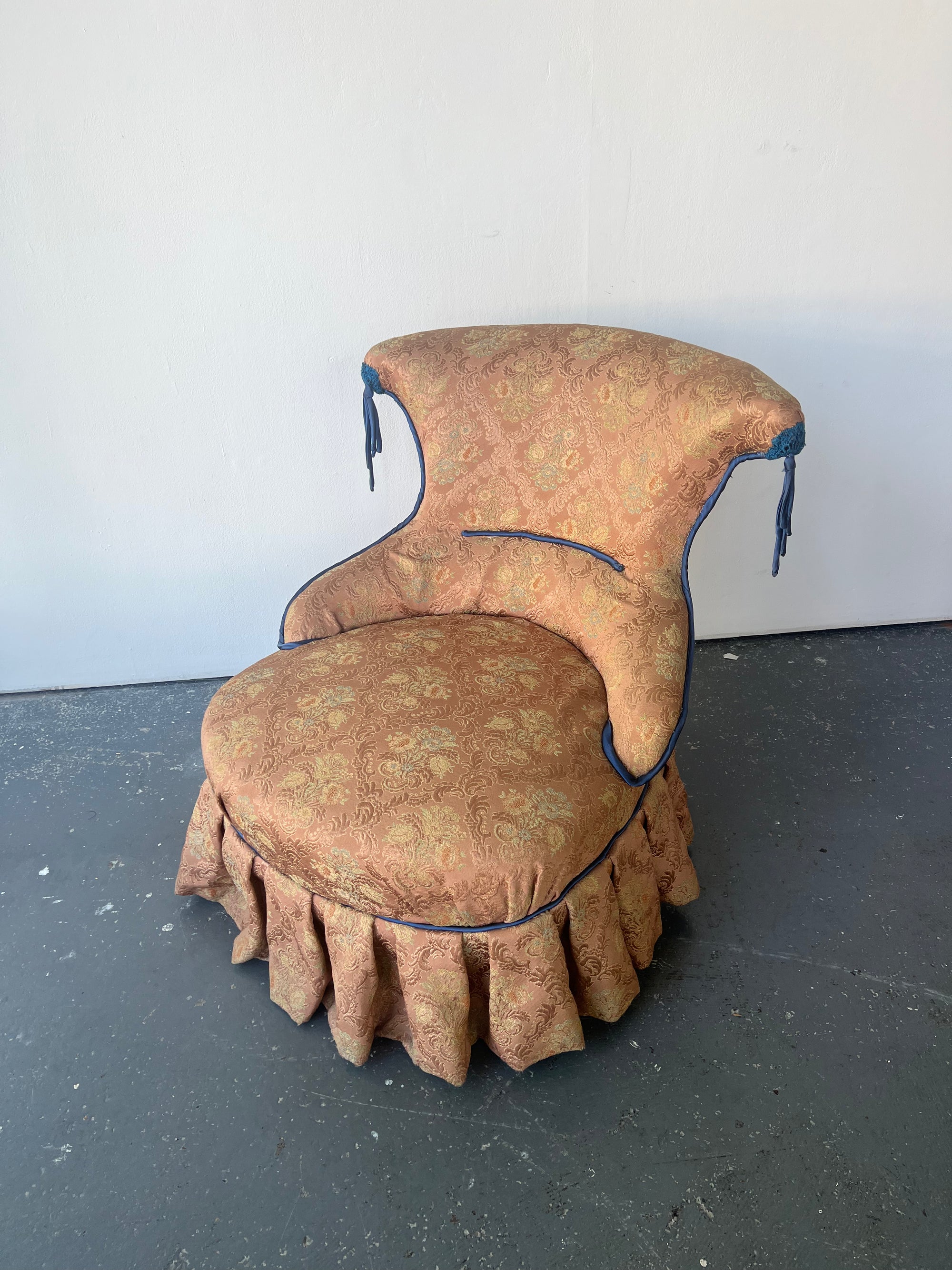 Pink Chinoiserie and Blue Tassle Slipper Chair