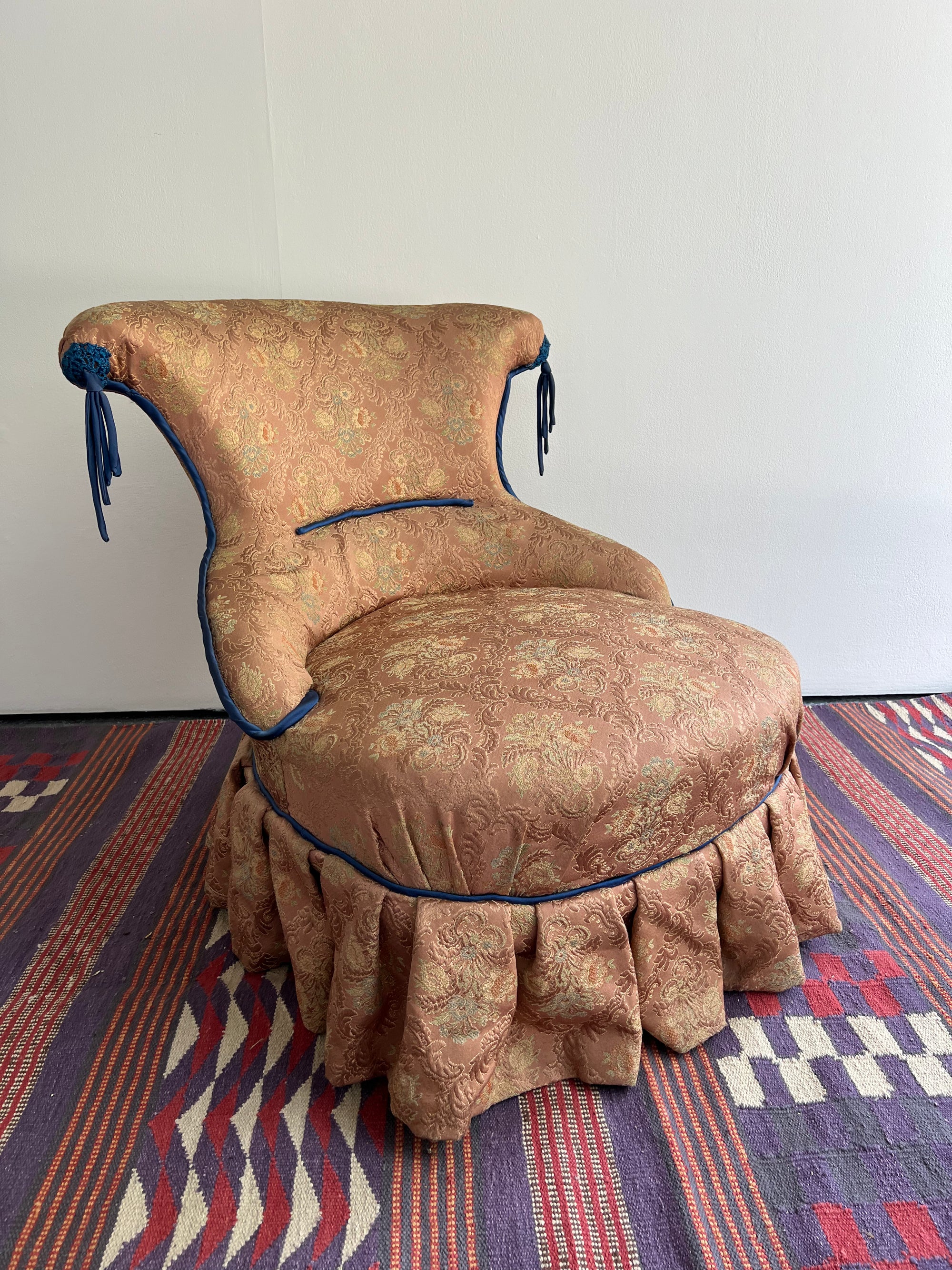 Pink Chinoiserie and Blue Tassle Slipper Chair