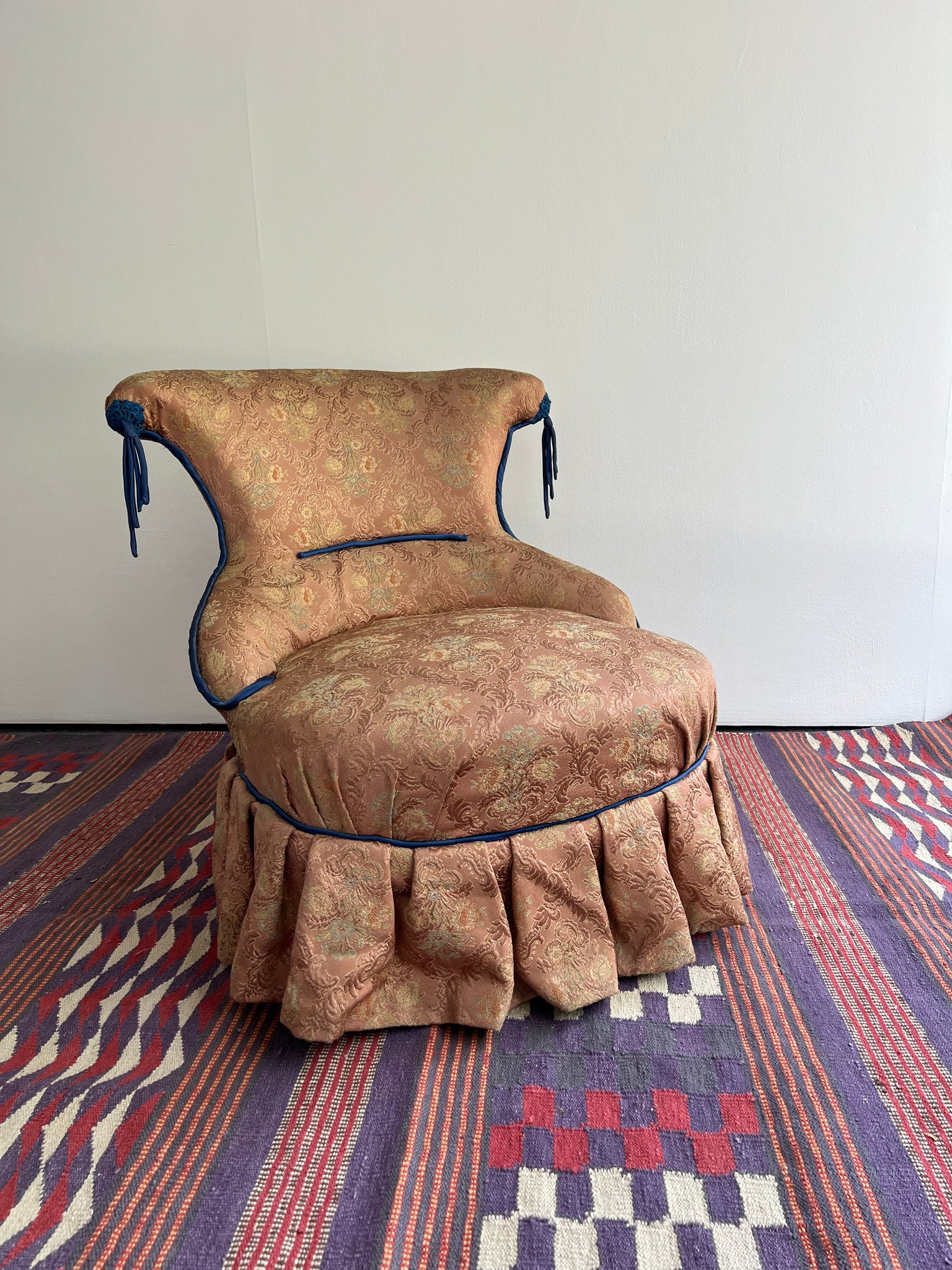 Pink Chinoiserie and Blue Tassle Slipper Chair