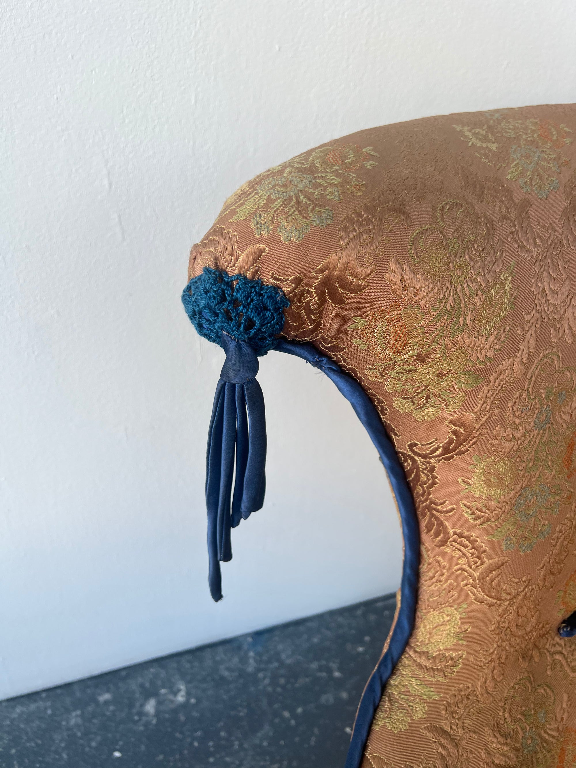 Pink Chinoiserie and Blue Tassle Slipper Chair